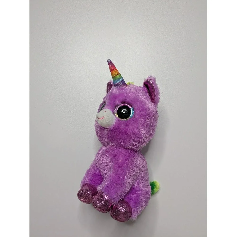 Plush Ty Beanie Boos Rosette Purple Rainbow Horn Medium Stuffed Animal 10